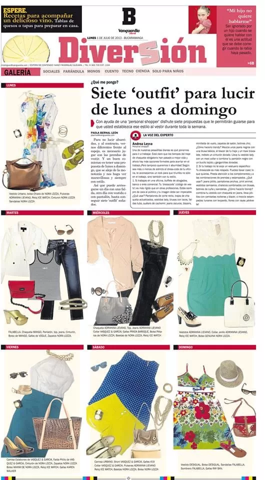 Página de la sección Diversión de Vanguardia Liberal con la nota Siete outfits para lucir de lunes a domingo, con siete collages