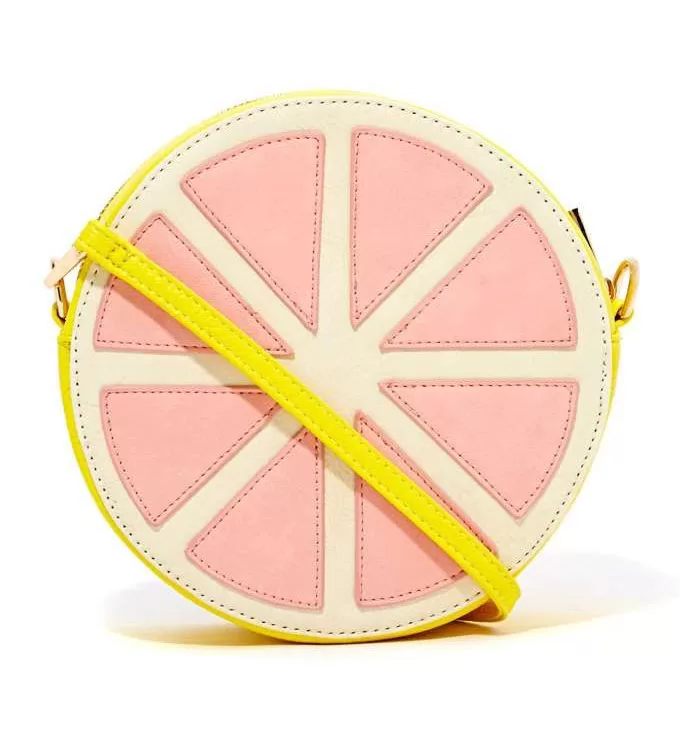 Bolso redondo con forma de rodaja de pomelo rosa