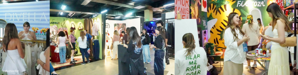 Muestra comercial del Santander Fashion Week 2026 en Neomundo: stands de autor y marcas de calzado y accesorios con visitantes